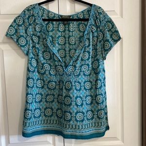 Eddie Bauer Embroidered Cotton Top - Green/Blue/Tan - Size Large